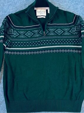 Weatherproof Men's Emerald Green Fair Isle Half-Zip Sweater